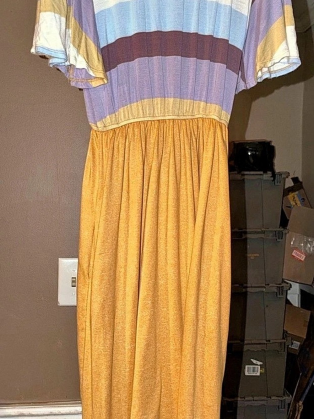 Primavera Stripe Midi Dress Yellow & Purple